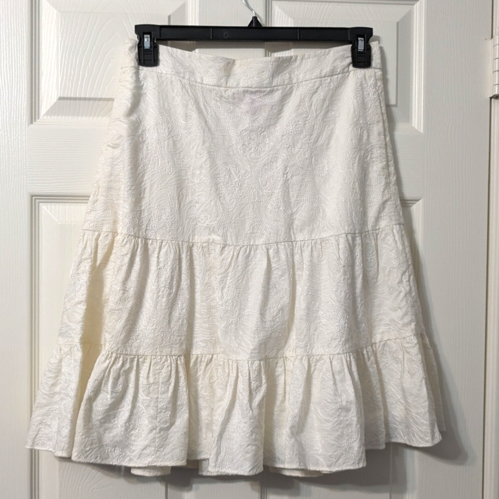 Lily Pulitzer Vintage All White Sewn Pattern Midi Skirt Summer